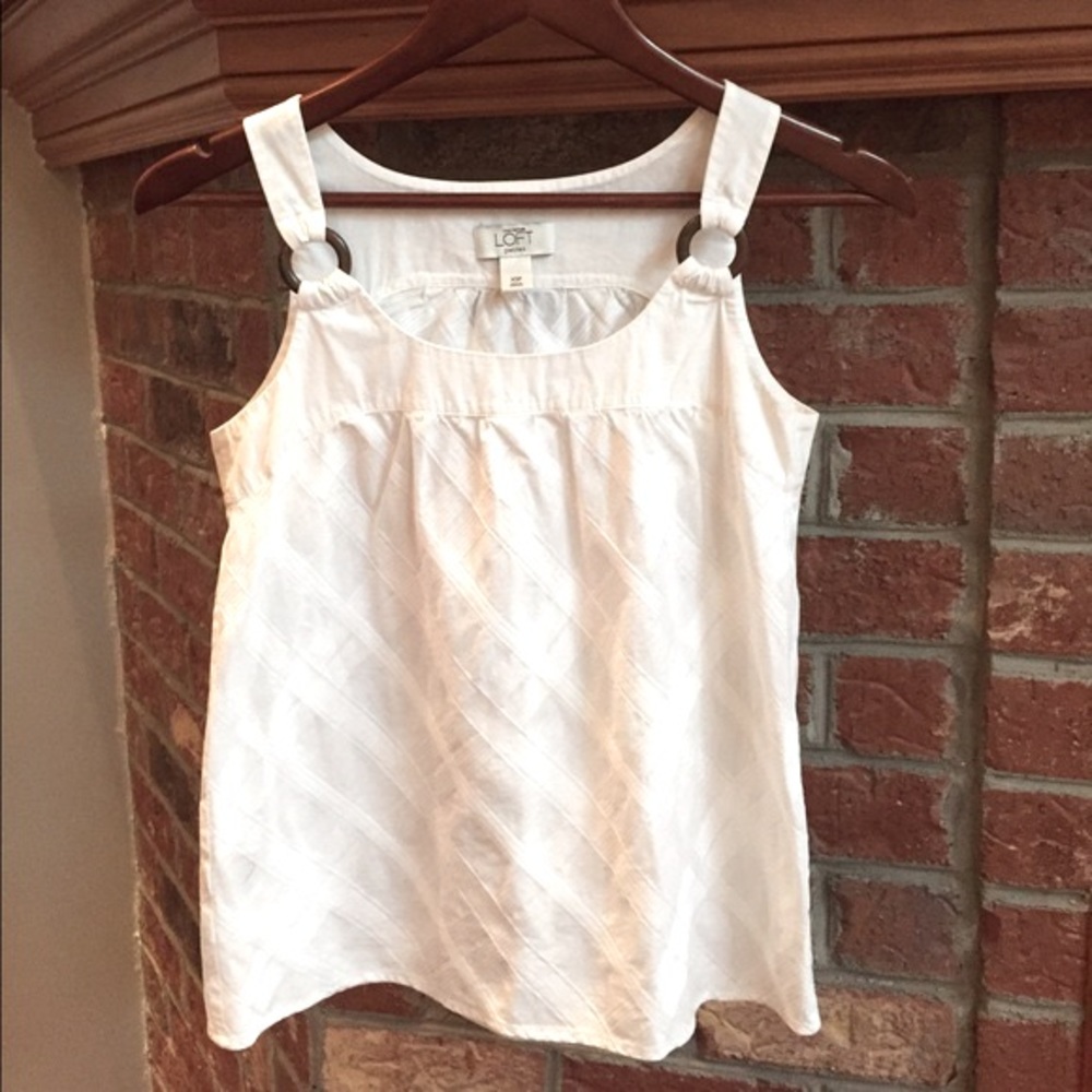 White LOFT top with wooden detail on straps *DONATED*